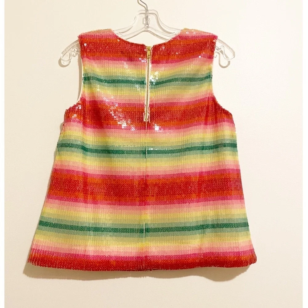 NWT J. Crew Sleeveless Sequin Tank Watermelon Stripes Sparkle Shine Size XS